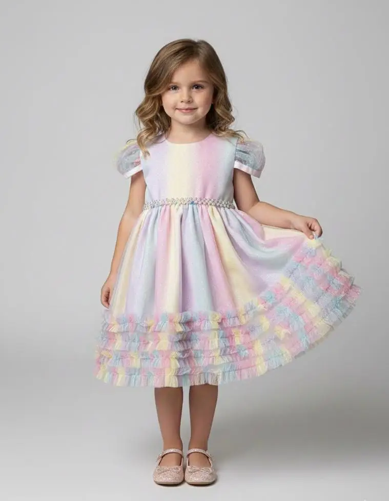 VESTIDO UNICORNIO COM FRU FRU COR: MULTICOLOR DEGRADE